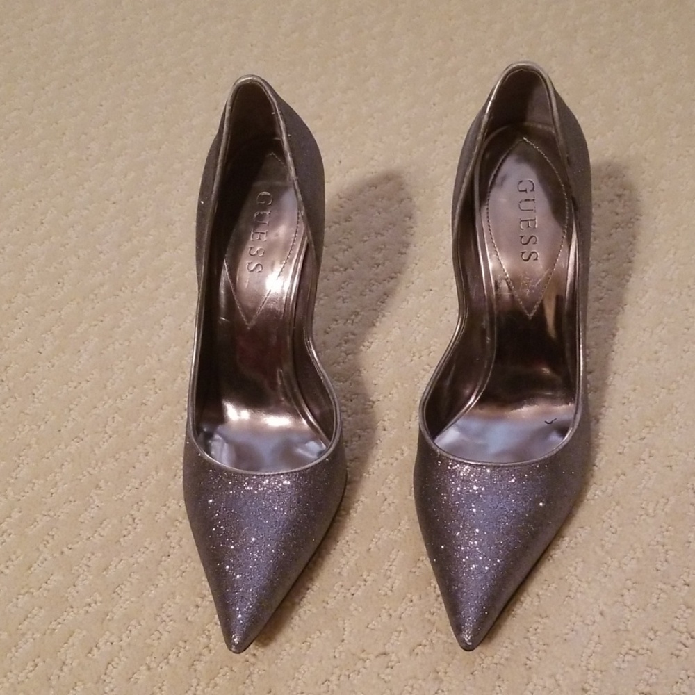 Glittery sparkly silver gray heels